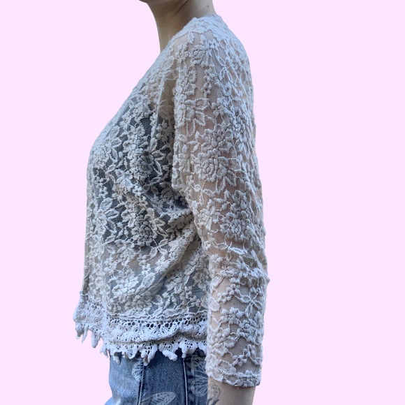Stella cream sheer lace open cardigan S - Picture 4 of 5
